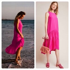 Anthropologie Maeve Marlene Tiered Midi Pink High low with pockets sleeveless